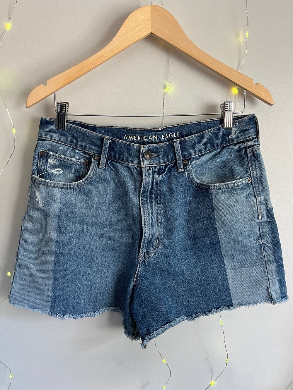American Eagle Outfitters Two-Tone Patchwork Denim Shorts - Blue